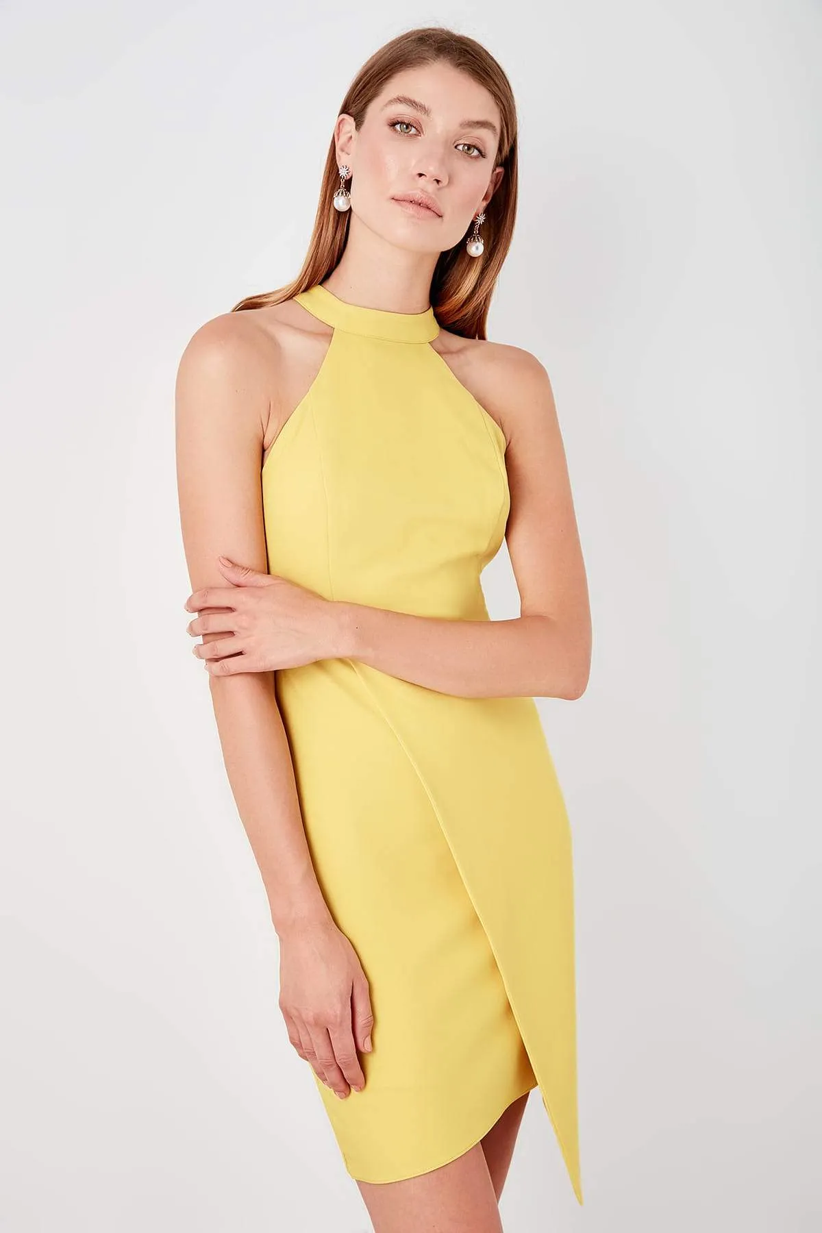 11602 Yellow Asymmetrical Cut Dress