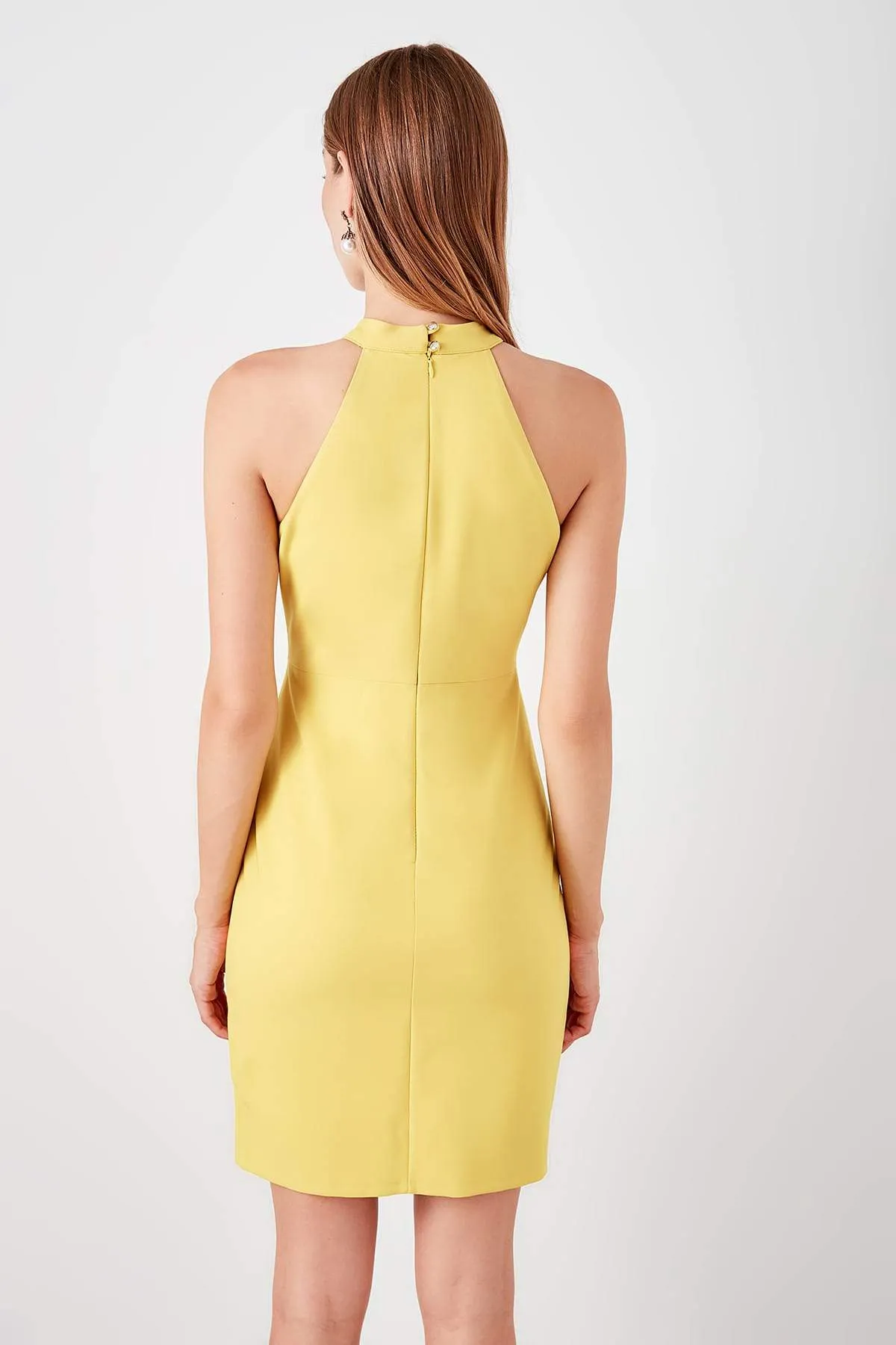 11602 Yellow Asymmetrical Cut Dress