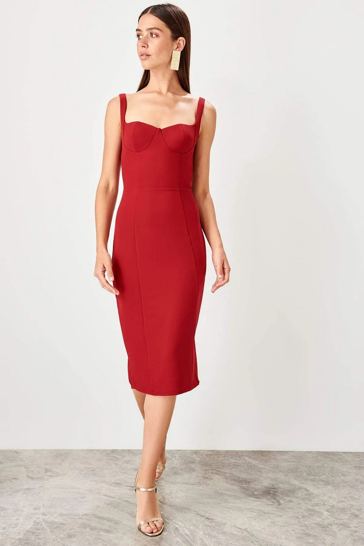 11613 Burgundy Bust Cup Pencil Dress