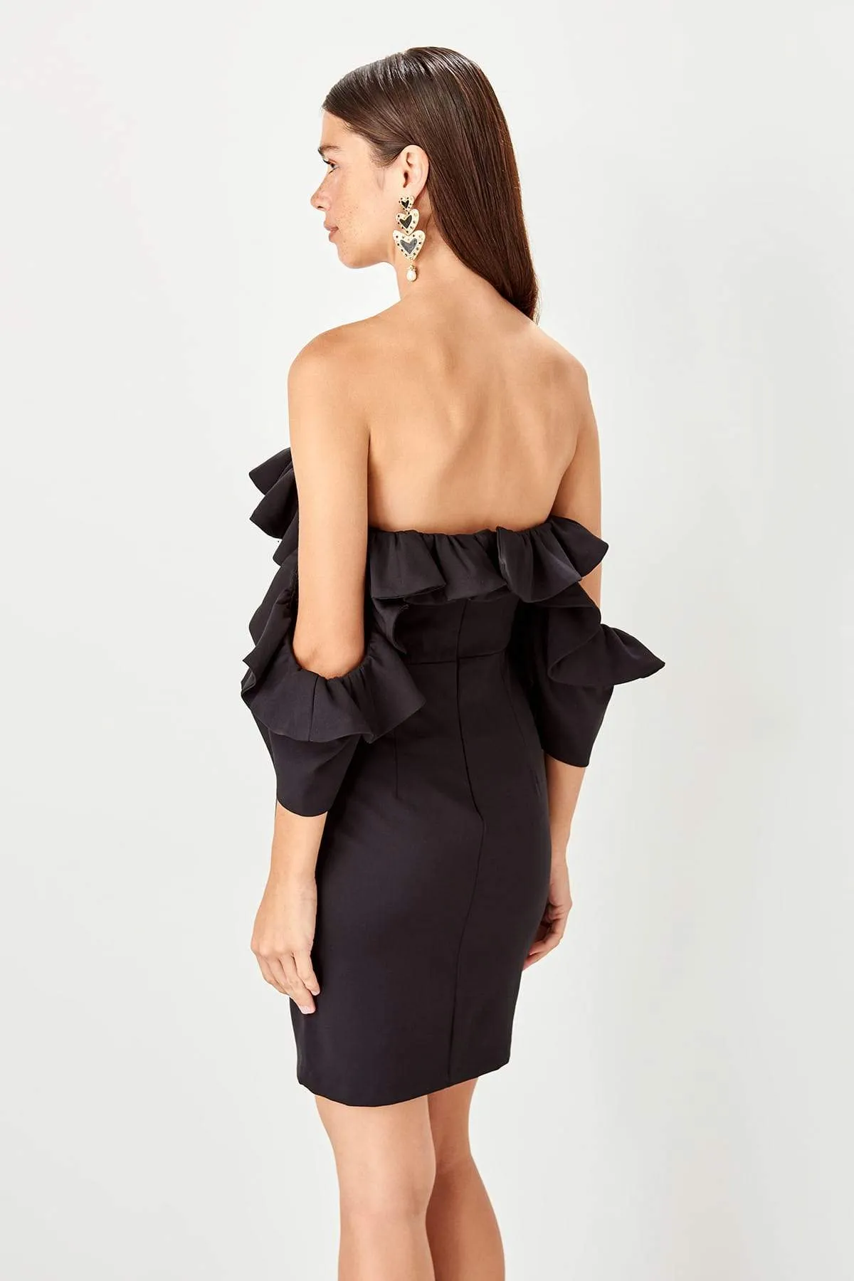 11616 Black Ruffle Off-Shoulder Dress