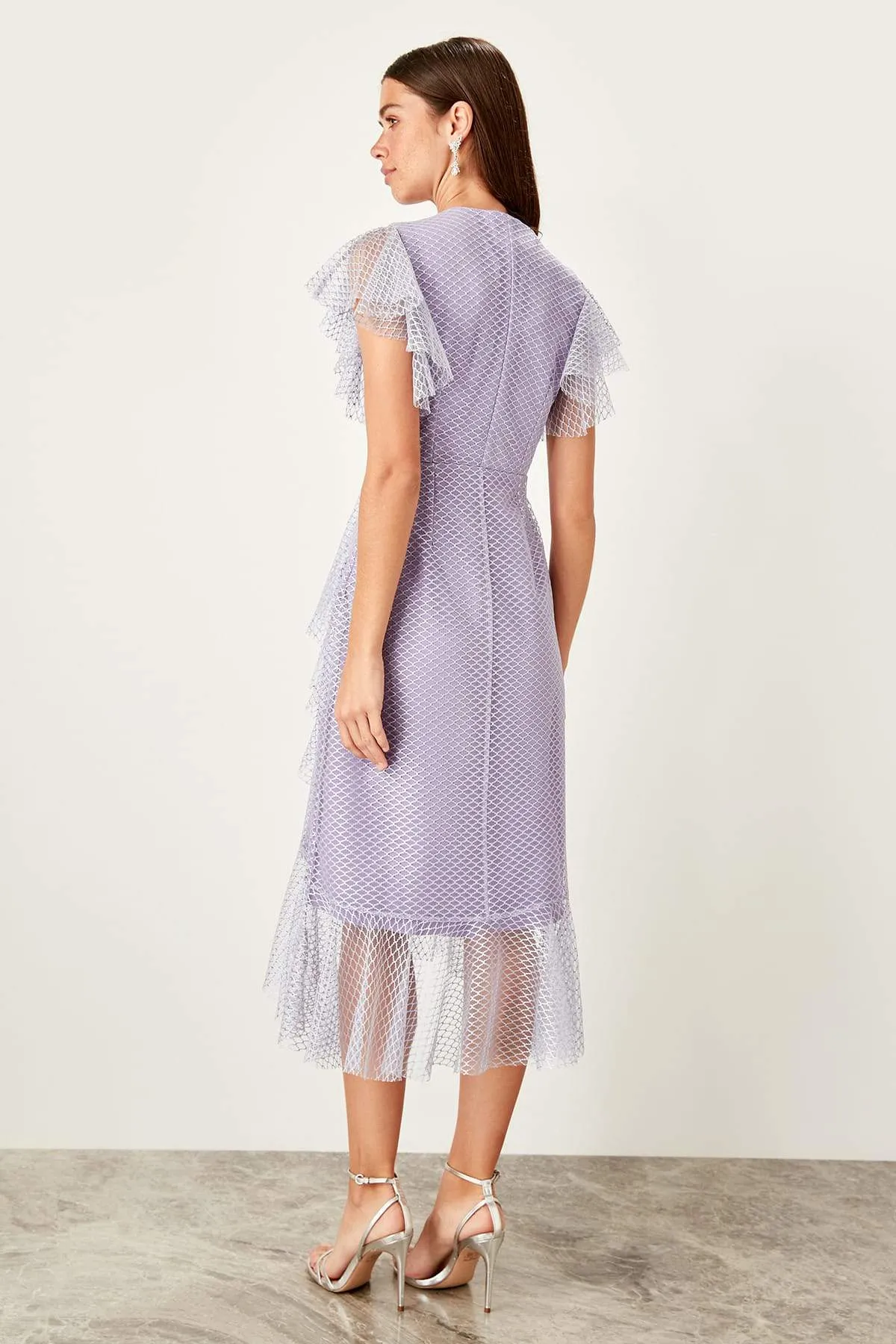 11642 Lilac Fishnet Ruffle Dress