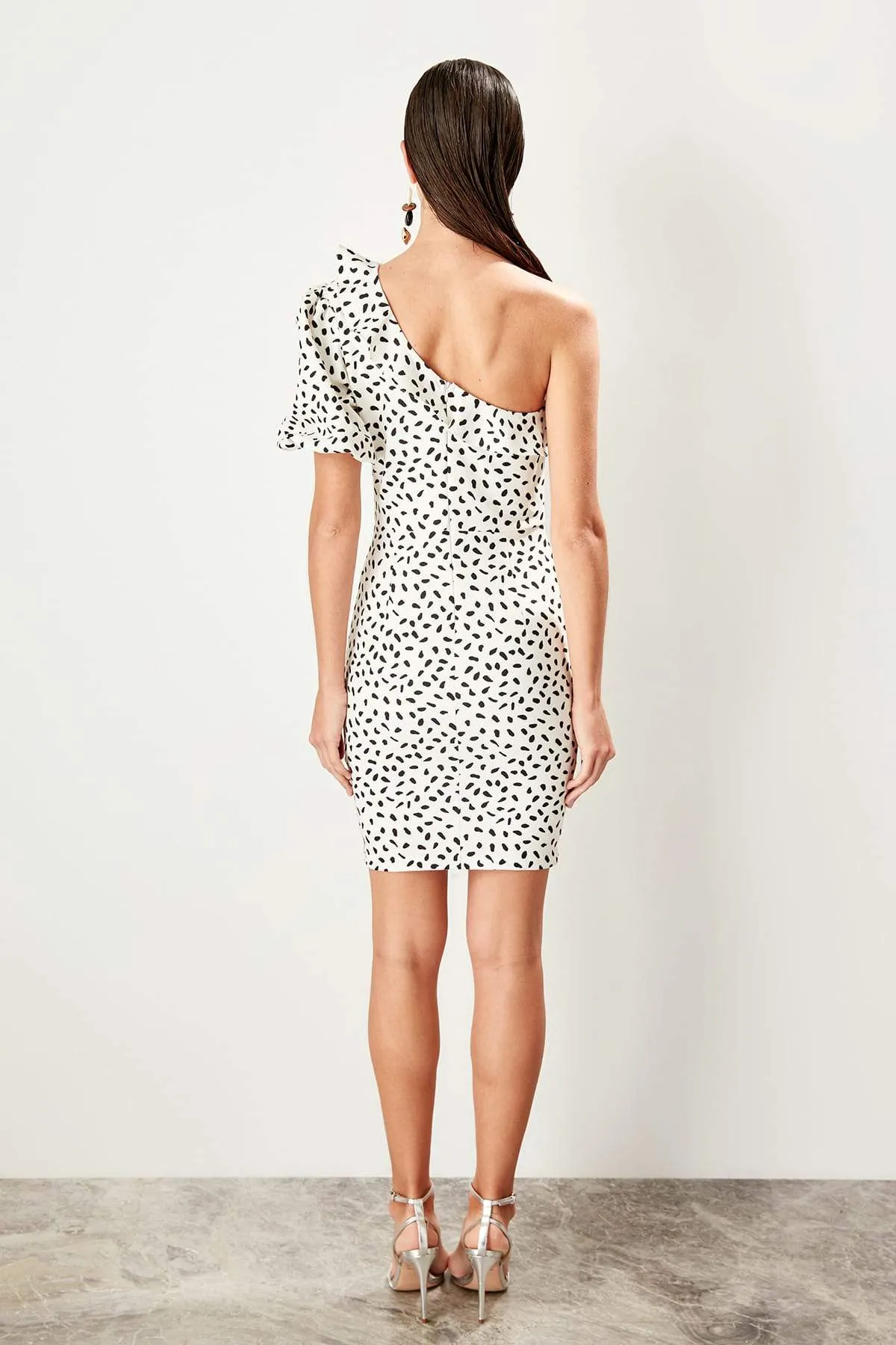 11658 Off-White Patterned One Shoulder Dress