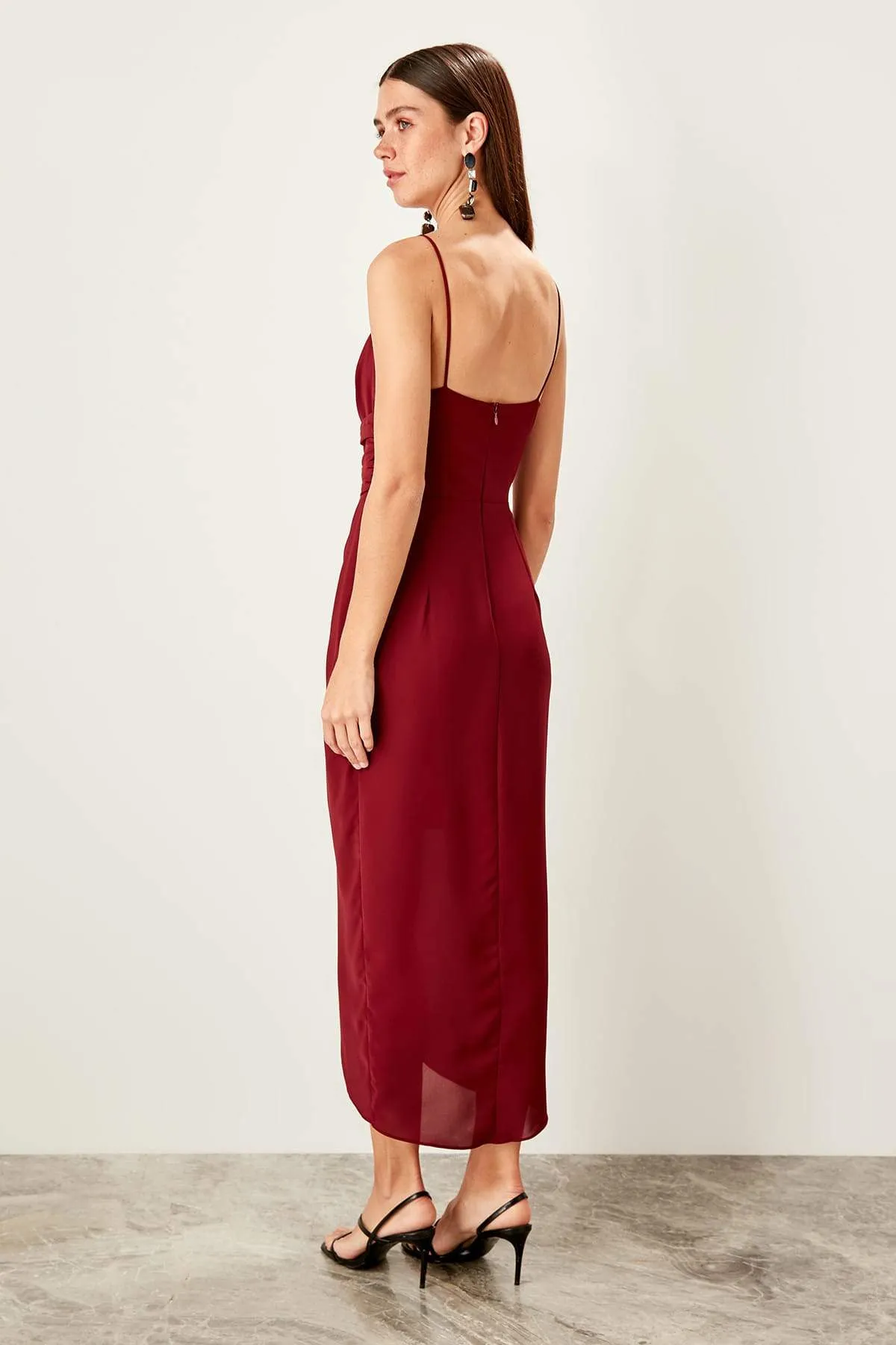 11662 Burgundy Draped Midi Dress