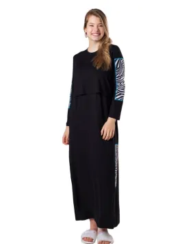 211-N Black Modal Nursing Nightgown with Zebra Printed Patches