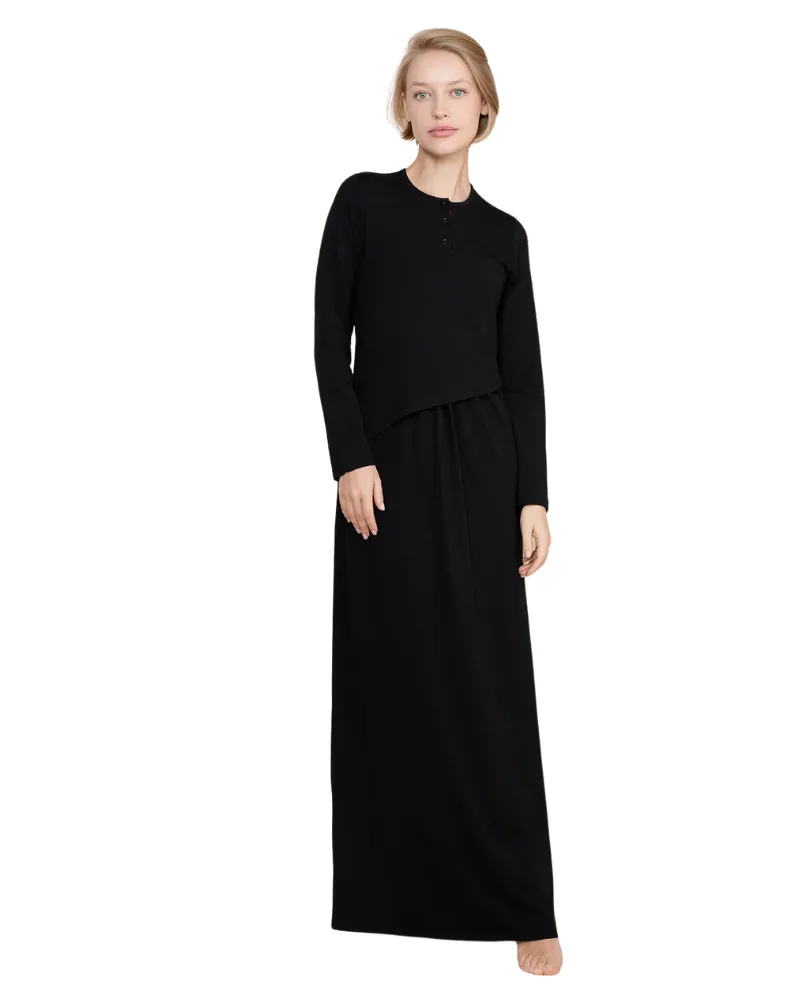 716 Color Pop Black Cotton Nursing Nightgown