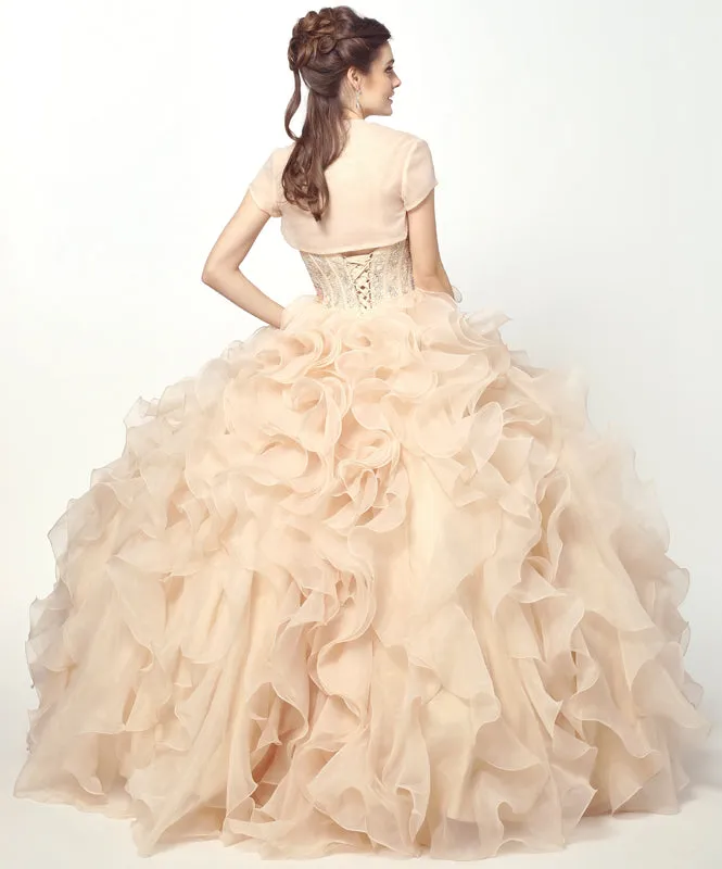 Beaded Corset Bodice with Organza Ruffle Skirt Ball Gown Quinceanera Dress