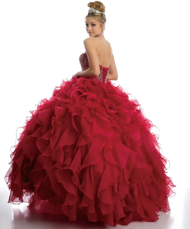 Beaded Corset Bodice with Organza Ruffle Skirt Ball Gown Quinceanera Dress