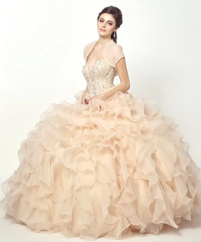 Beaded Corset Bodice with Organza Ruffle Skirt Ball Gown Quinceanera Dress