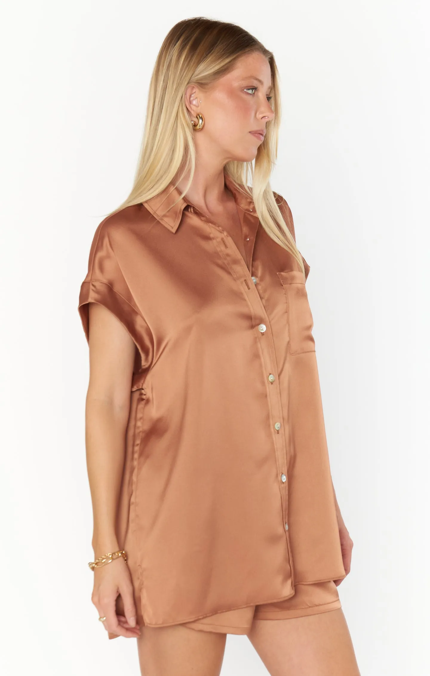 Best Day Button Up ~ Copper Luxe Satin