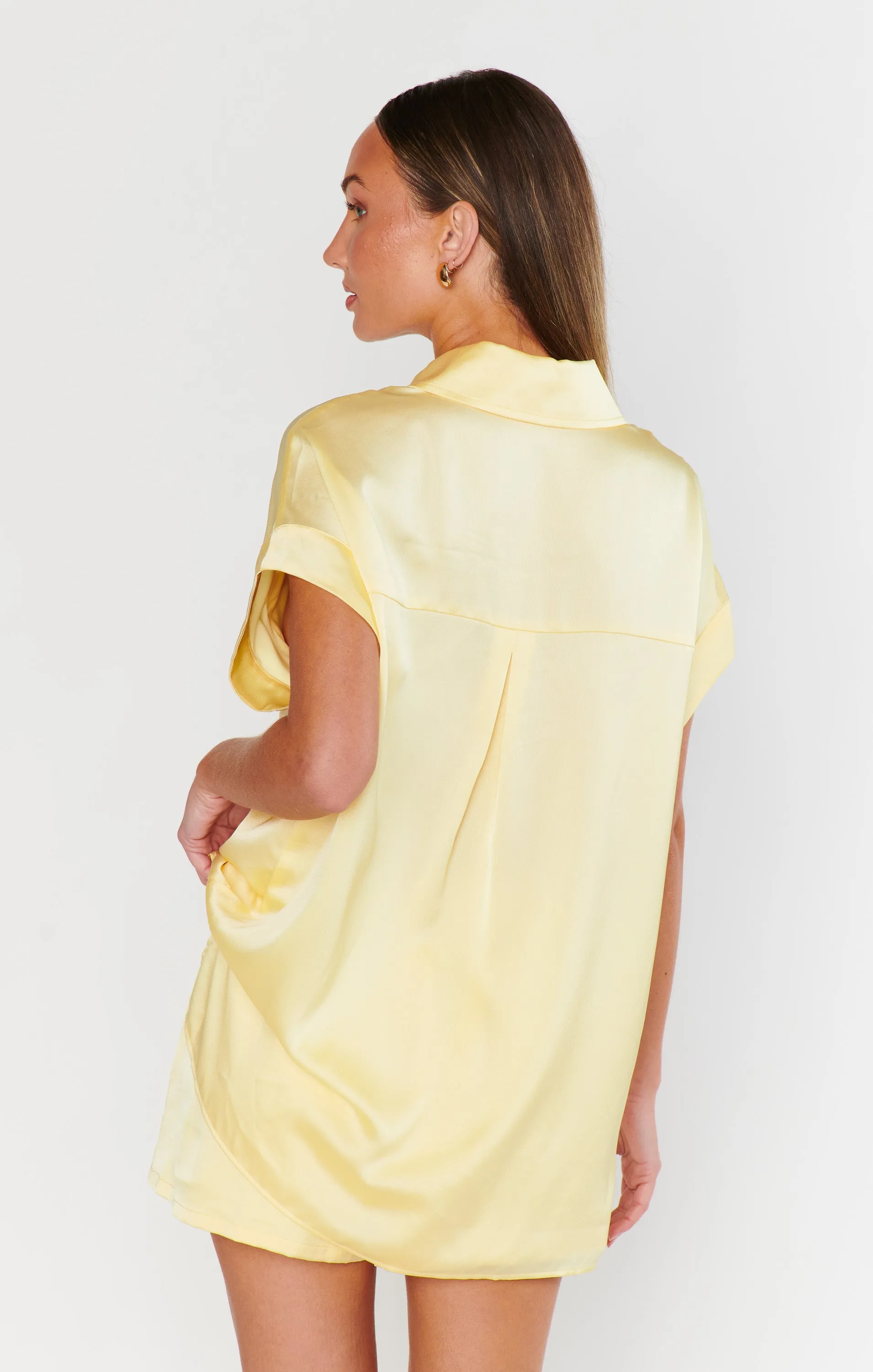 Best Day Button Up ~ Pale Yellow Luxe Satin