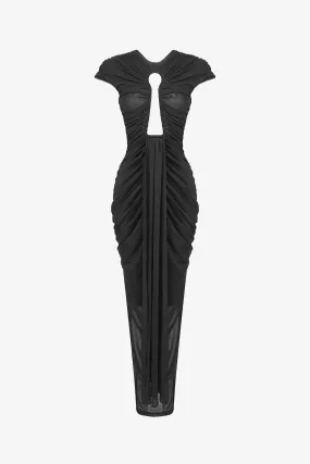 Black Cap Sleeve Cutout Maxi Dress