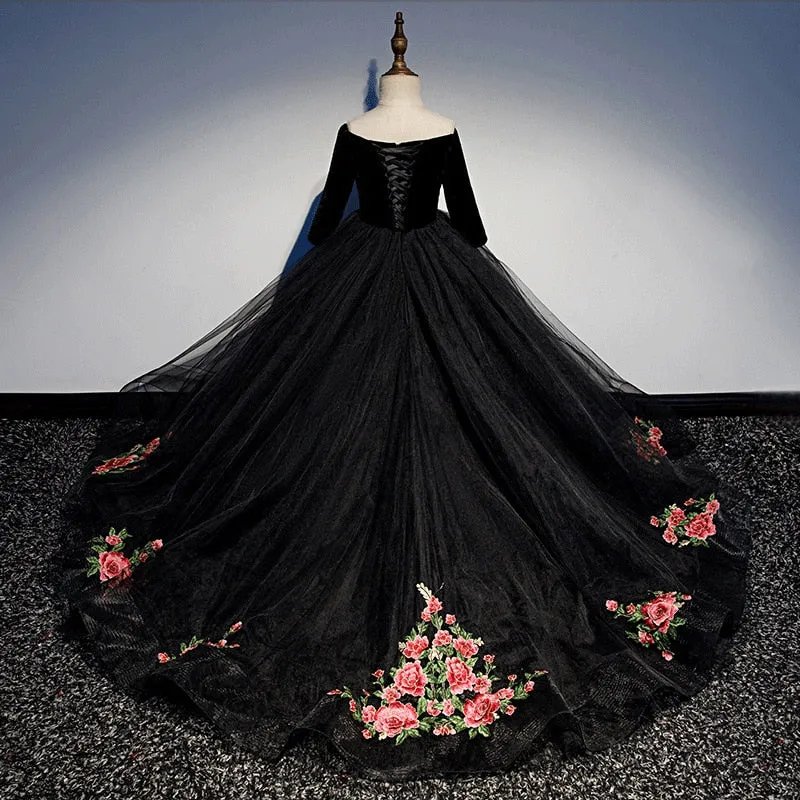 Black Embroidery Tulle Gowns