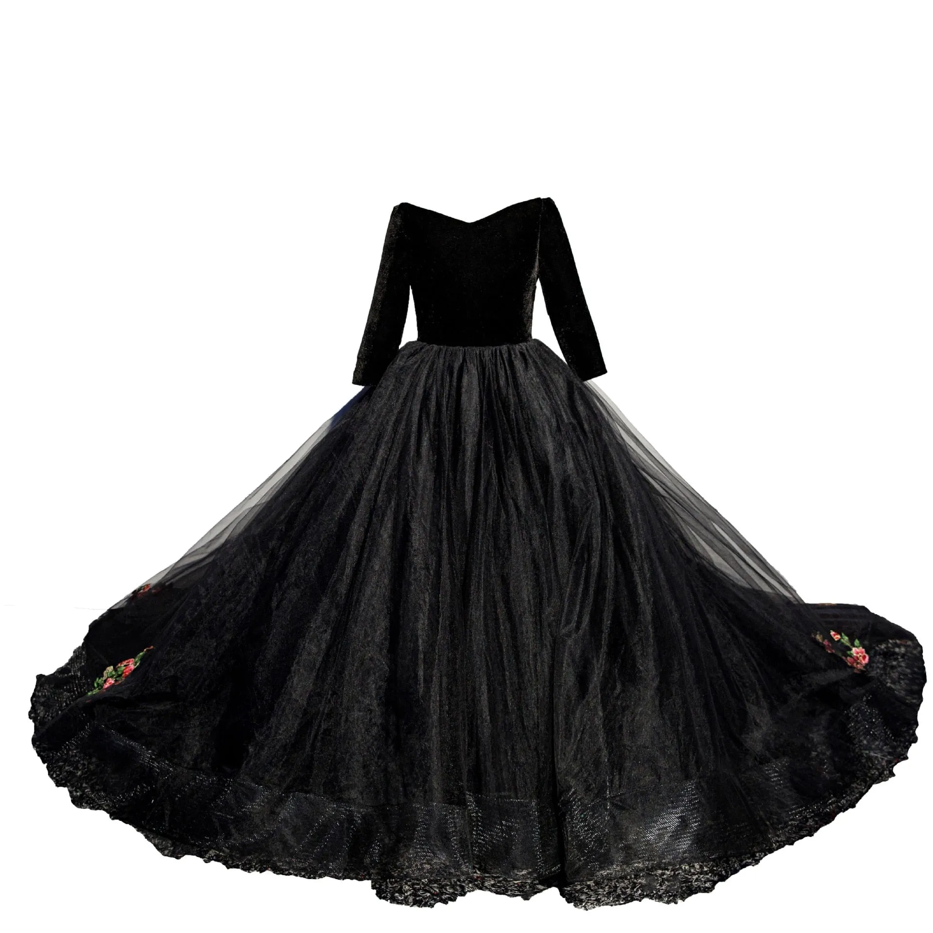 Black Embroidery Tulle Gowns