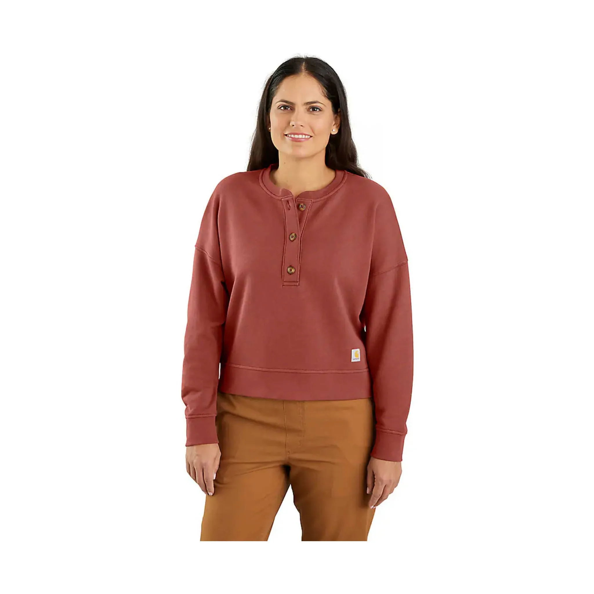 Carhartt Women's Tencel Fiber Series Loose Fit French Terry Henley Sweatshirt - Apple Butter FINAL SALE