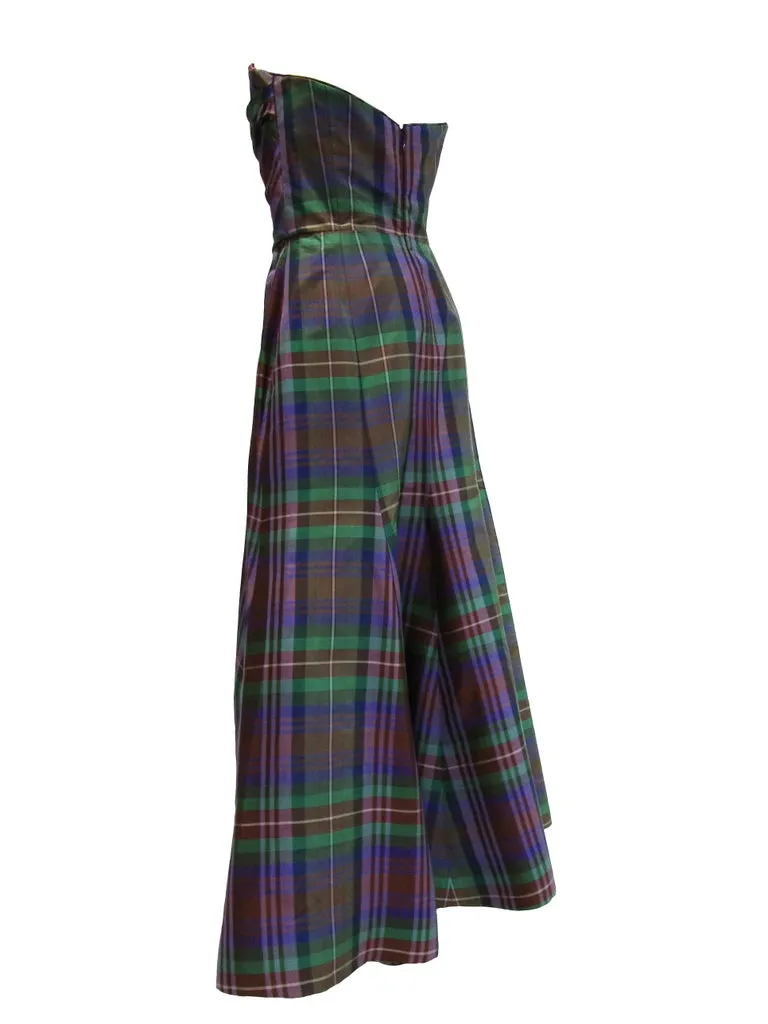 Catherine Regehr Holiday Plaid Strapless Evening Dress