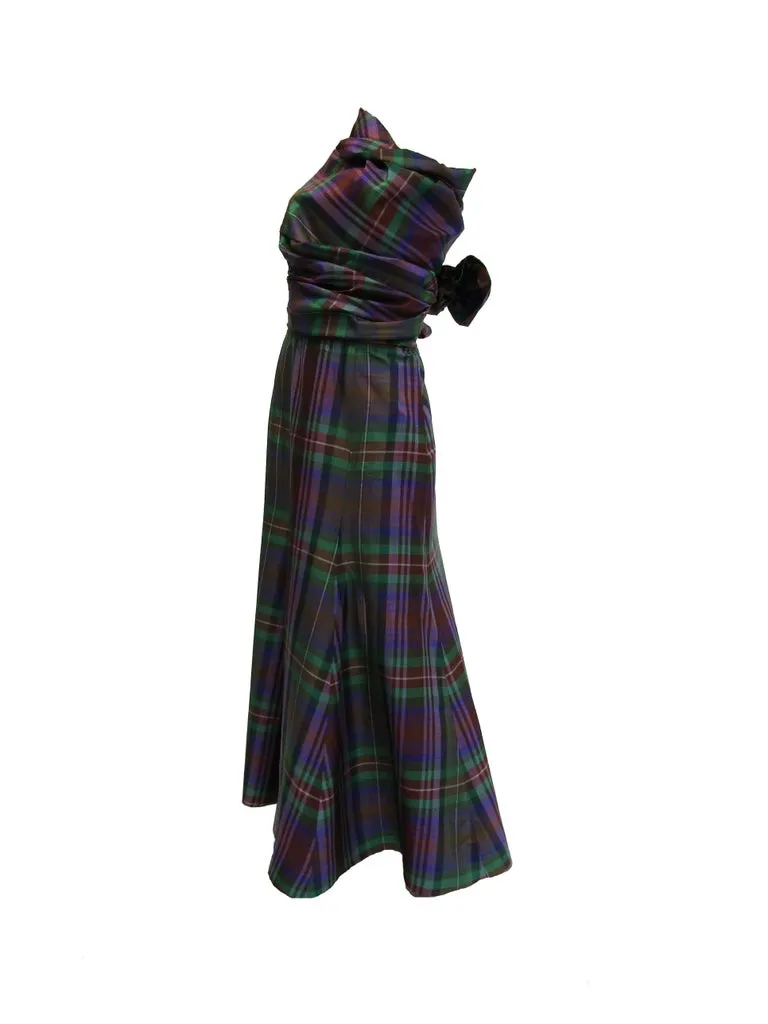 Catherine Regehr Holiday Plaid Strapless Evening Dress