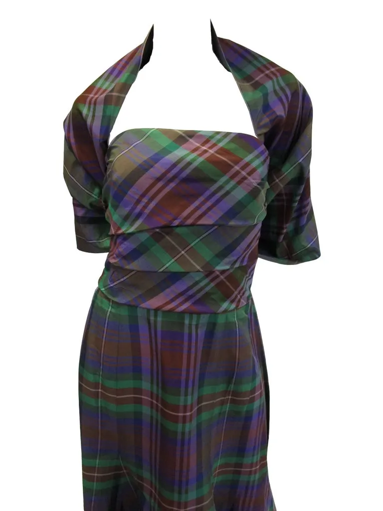 Catherine Regehr Holiday Plaid Strapless Evening Dress