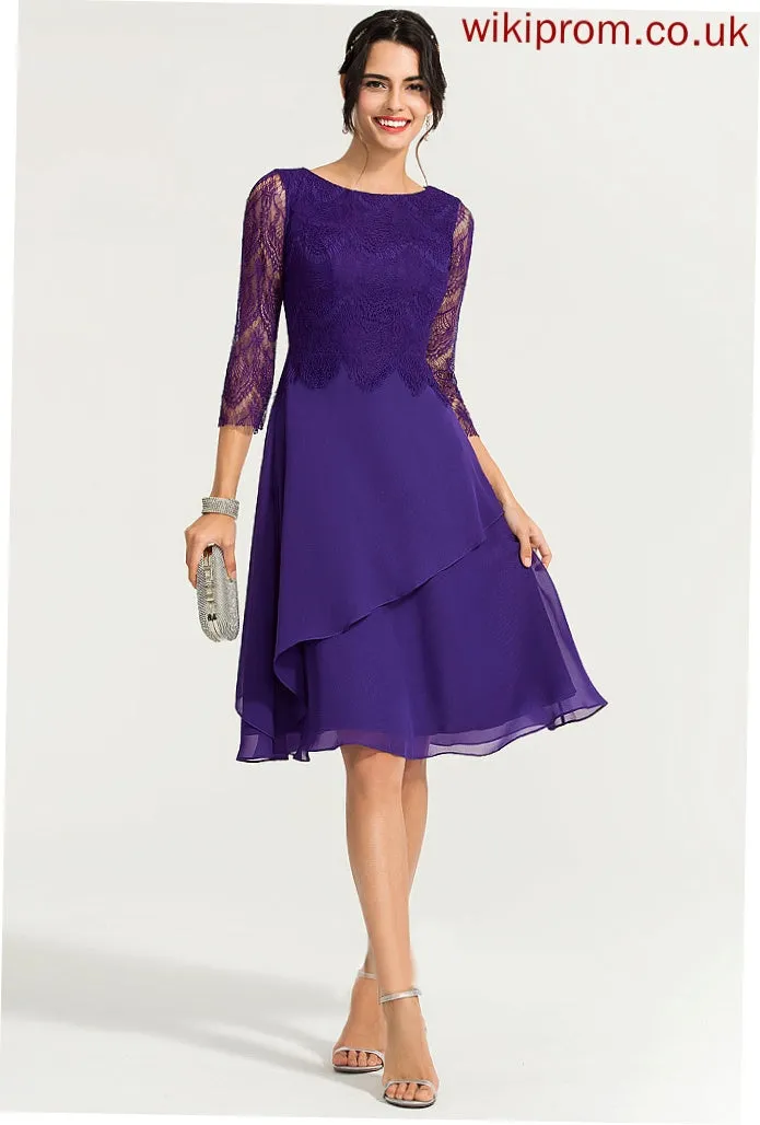 Cocktail Dresses Cassie Dress Scoop Cocktail A-Line Chiffon Knee-Length Lace Neck