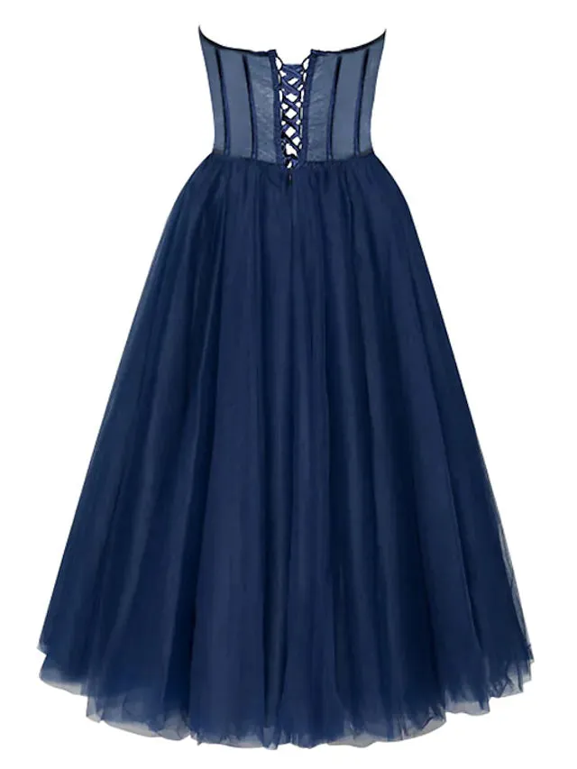 Cocktail Dresses Party Dress Wedding Guest Tea Length Sleeveless Sweetheart Tulle with Pleats