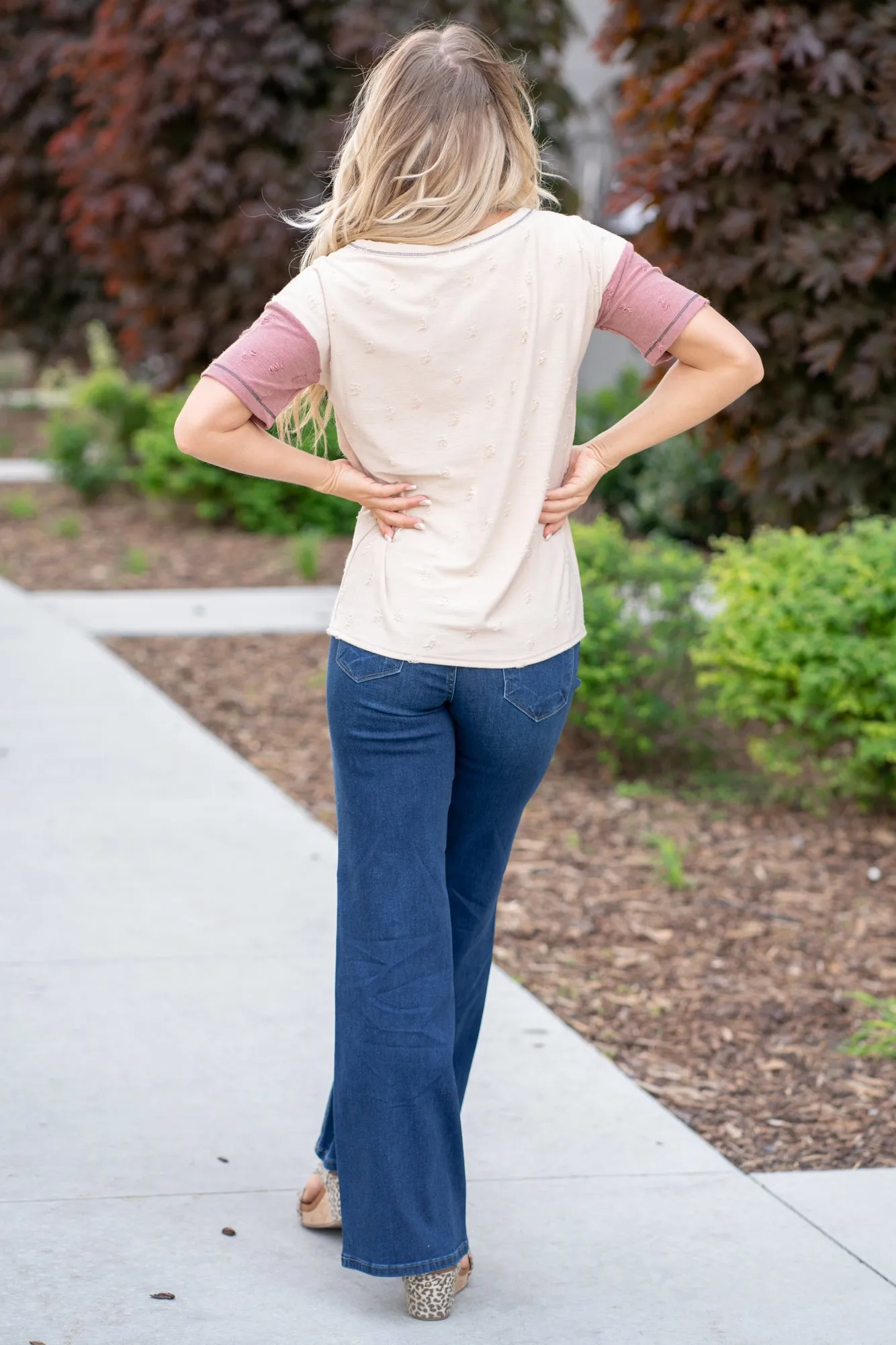 Colorblock Henley Top - Taupe