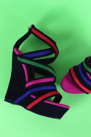 Colorblock Strappy Suede Platform Wedge