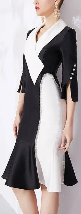 Crystal-Trimmed Two-Tone Cocktail Dress