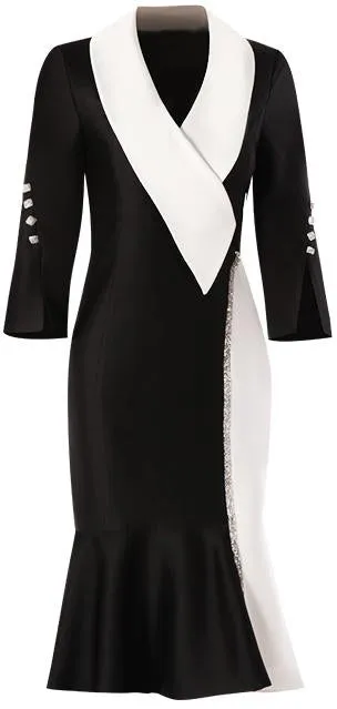 Crystal-Trimmed Two-Tone Cocktail Dress