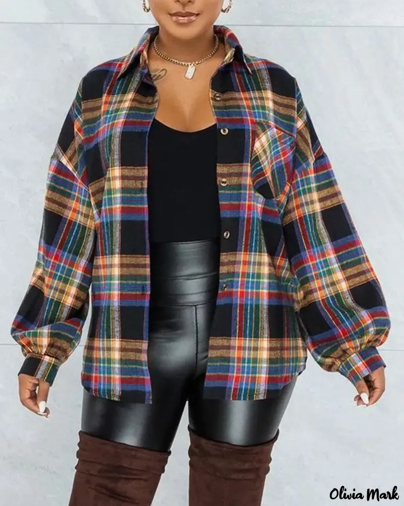 Deanwangkt - Plaid Print Long Sleeve Button Up Jacket