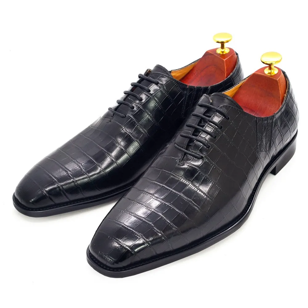 Deep Red - Men's Leather Oxford Dress Shoes (alligator print)