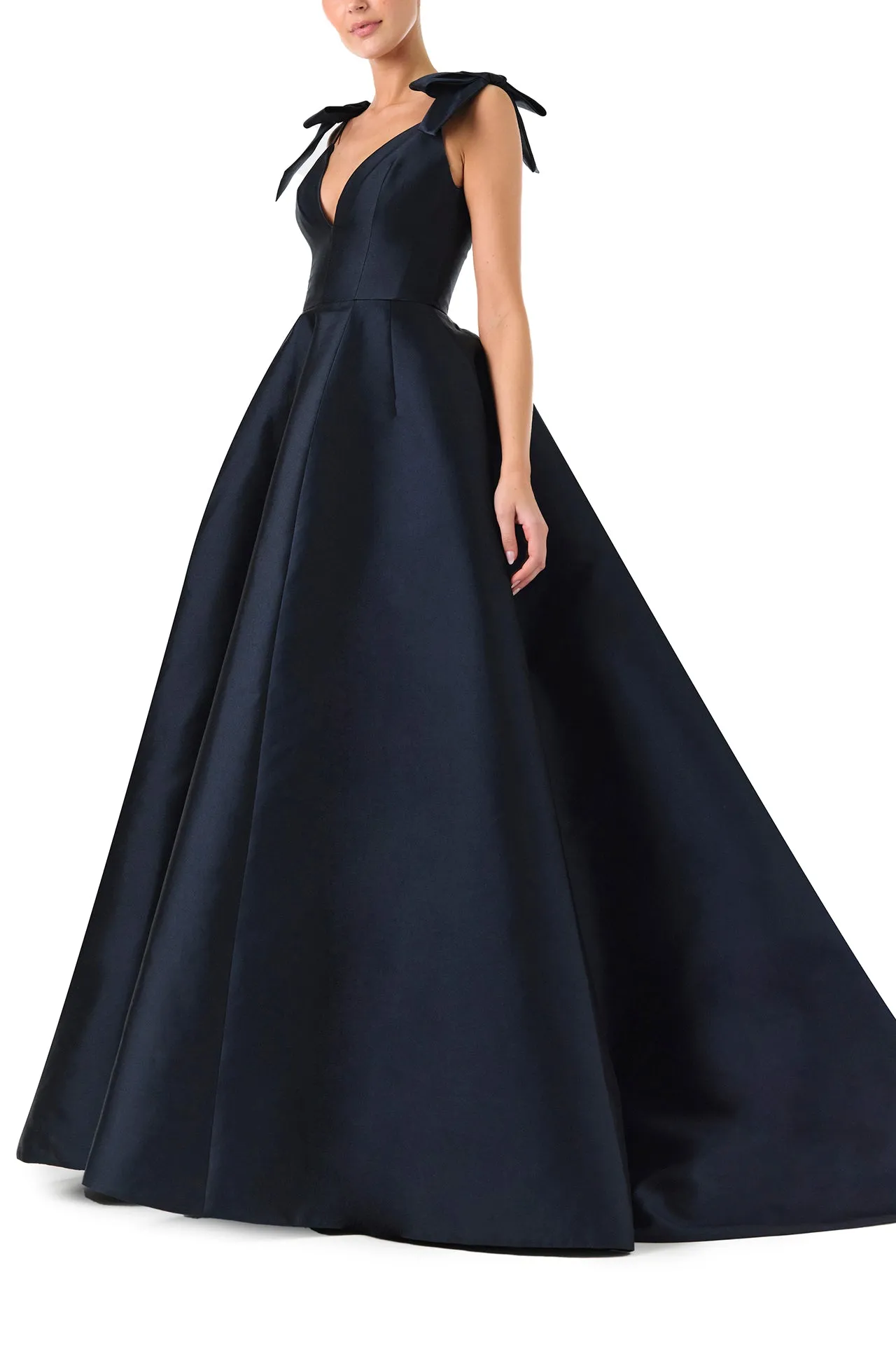 Deep V-Neck Ball Gown with Bows