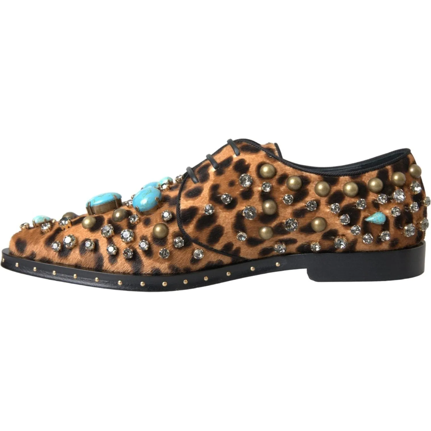 Dolce & Gabbana Brown Leopard Hair Crystal Dress Broque Shoes