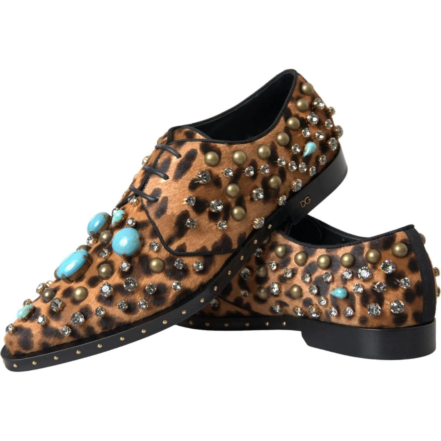 Dolce & Gabbana Brown Leopard Hair Crystal Dress Broque Shoes