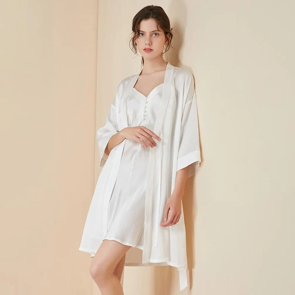 Elegant Ladies Silk Nightgown & Robe Set  Sexy Silk Sleepwear Bathrobe With A Silk Slip dress braces skirt