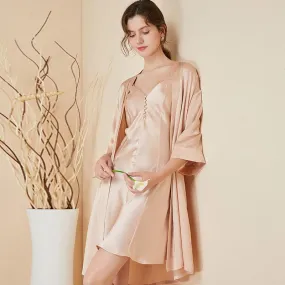 Elegant Ladies Silk Nightgown & Robe Set  Sexy Silk Sleepwear Bathrobe With A Silk Slip dress braces skirt