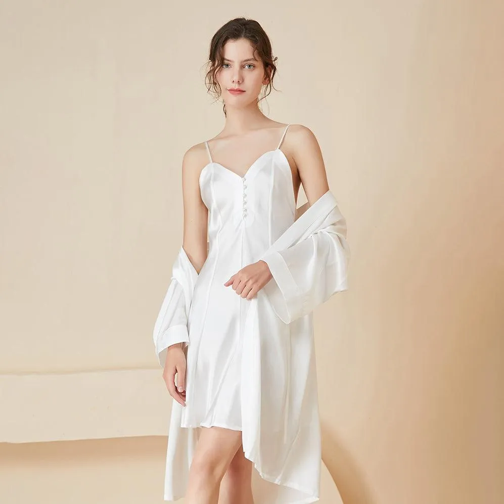 Elegant Ladies Silk Nightgown & Robe Set  Sexy Silk Sleepwear Bathrobe With A Silk Slip dress braces skirt