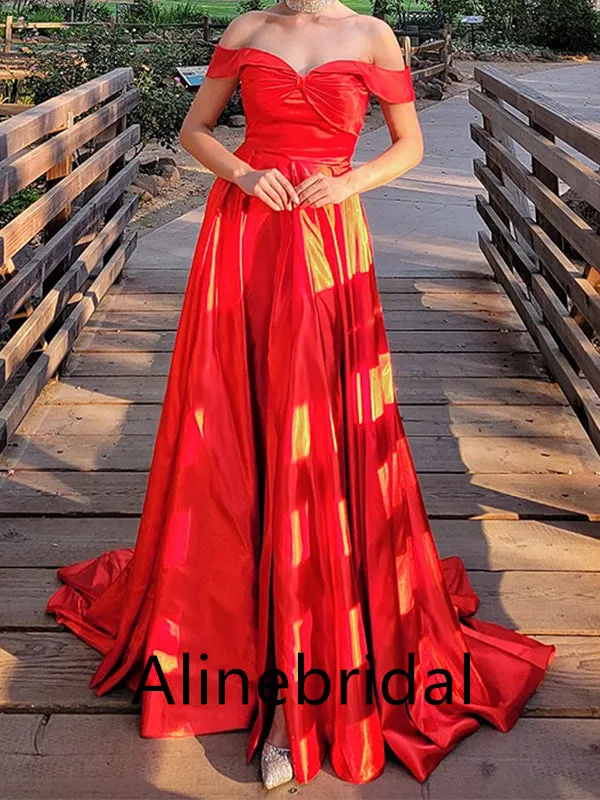 Elegant Off shoulder Sleeveless A-line Long Prom Dress, PD3554