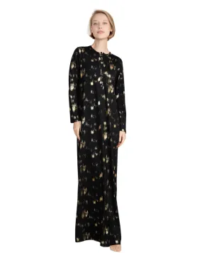 Ellwi Gold Brush Strokes Black Button Down Cotton Nightgown