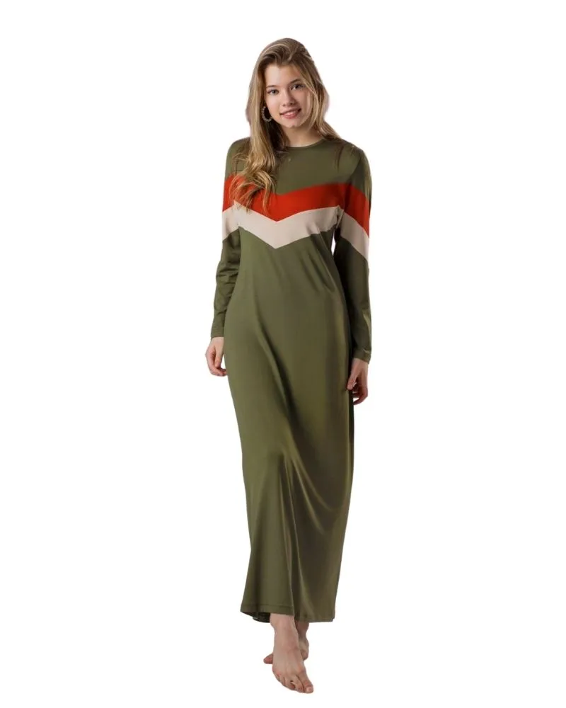 Ellwi Olive Colorblock Pull On Modal Nightgown