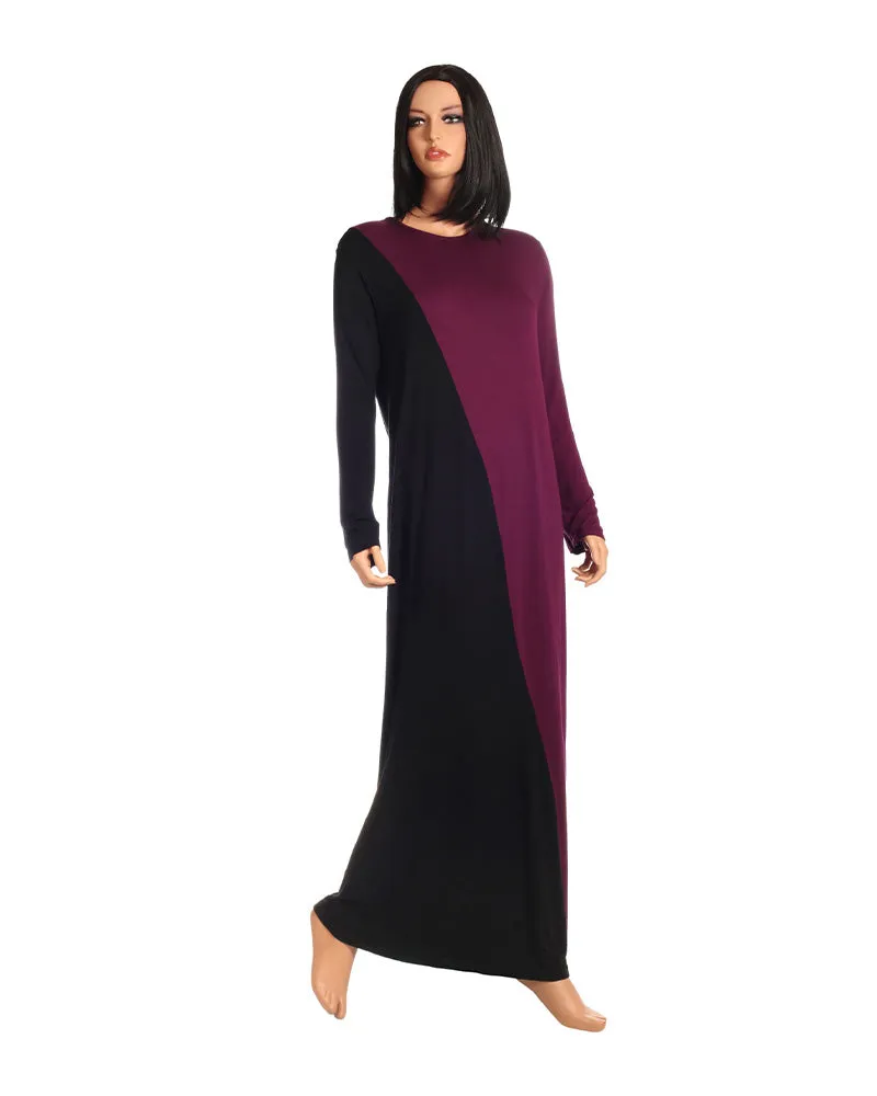 Ellwi Plum and Black Split Pattern Nightgown