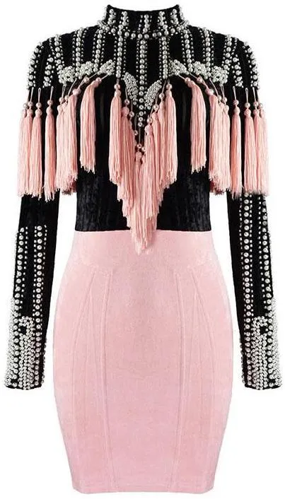 Embellished Fringed Cocktail Dress