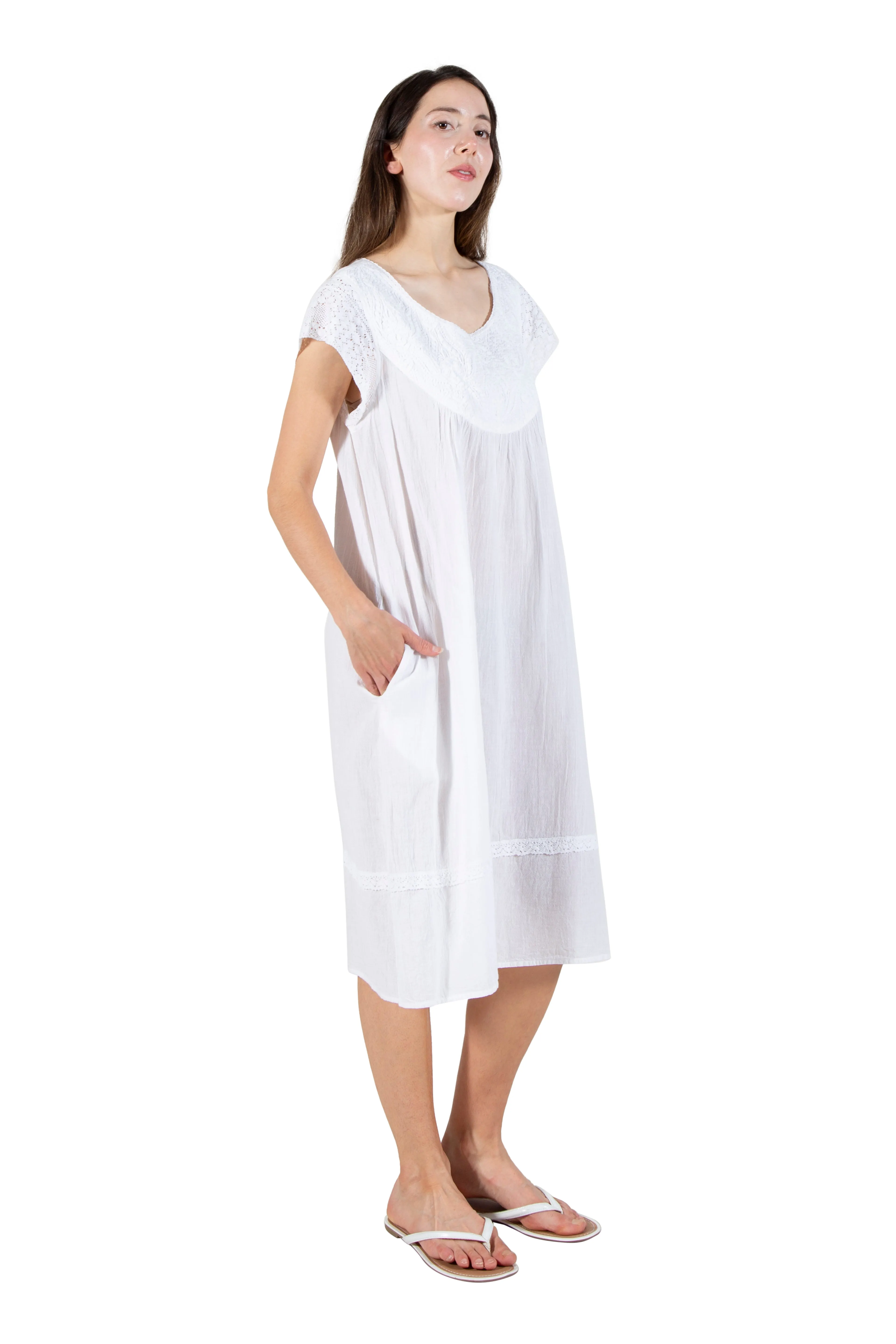 Embroidered Cotton Gauze Nightgown