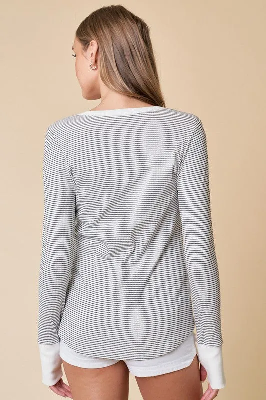 Erin Striped Thumbhole Henley Tops - 2 Colors!