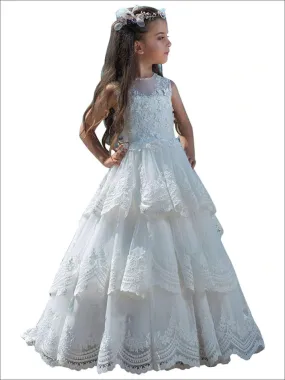 Fancy Flower Girl Tiered Ruffled Ball Gown