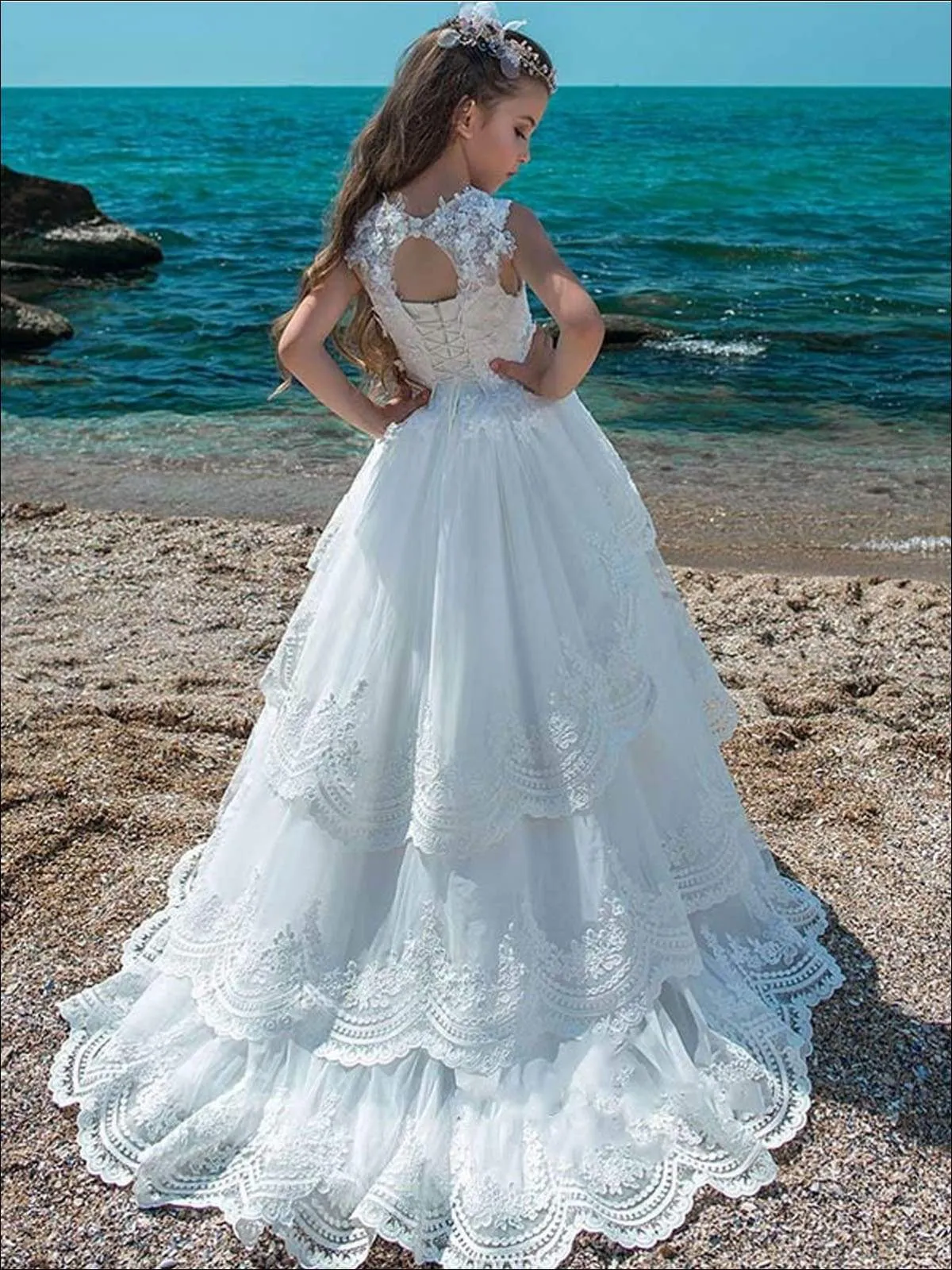 Fancy Flower Girl Tiered Ruffled Ball Gown