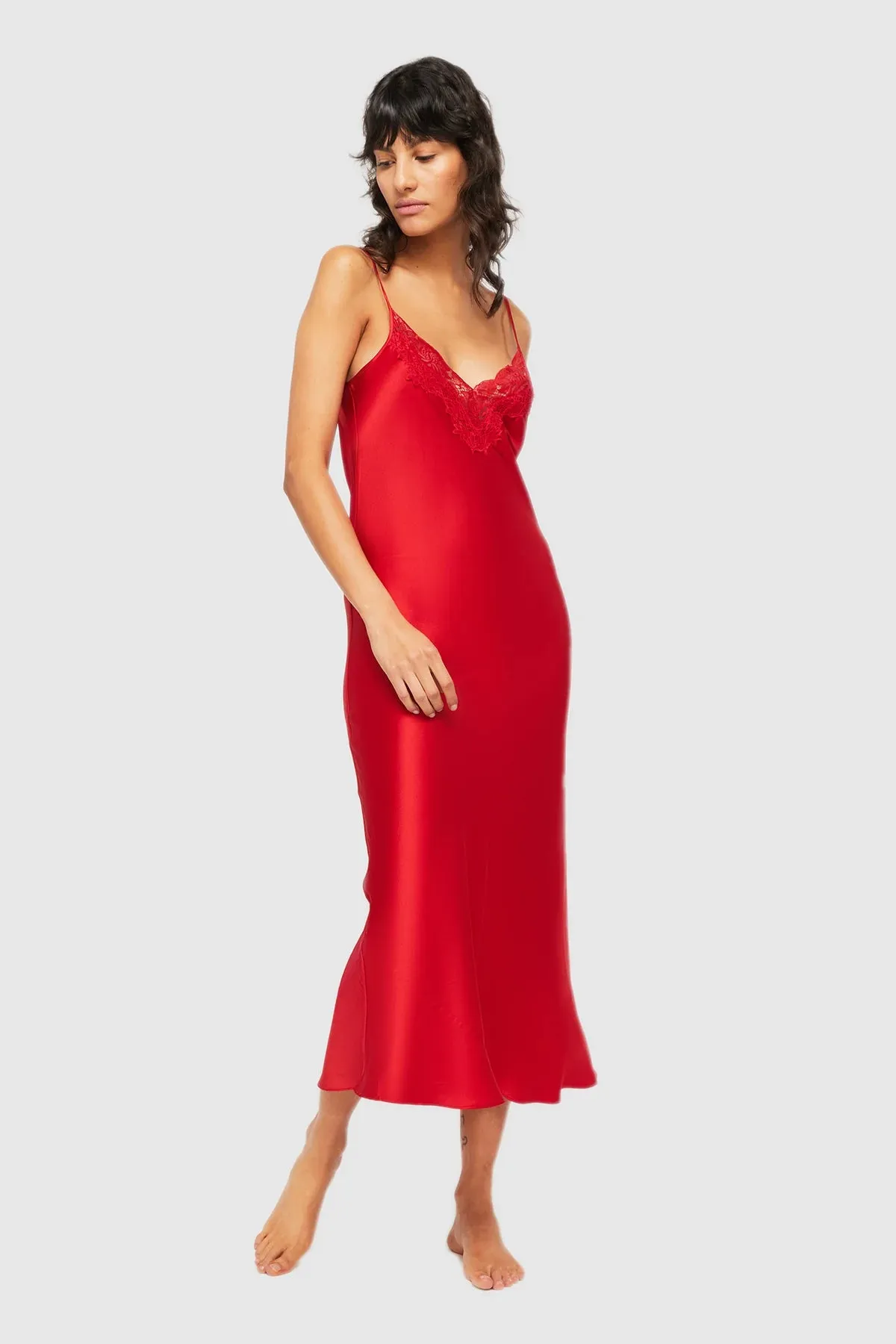 Ginia - Silk Lace Slip | Red Chili