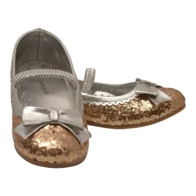 Girls Gold Glitter Patent Bow Scalloped Trim Dress Shoes 11-2 Kids