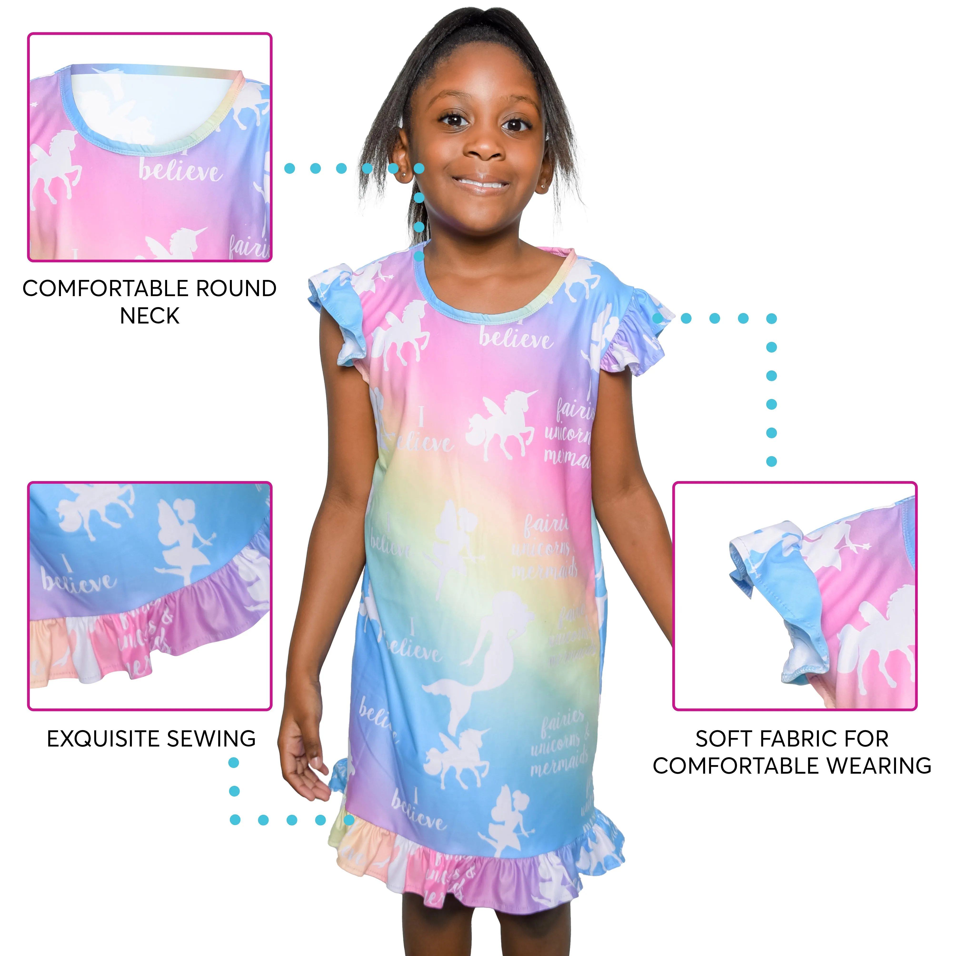 Girls' Unicorn NightGown - Rainbow