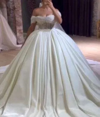 Glamorous Sequined Tulle/Satin Off Shoulder Ball Wedding Gown All Sizes/Colors