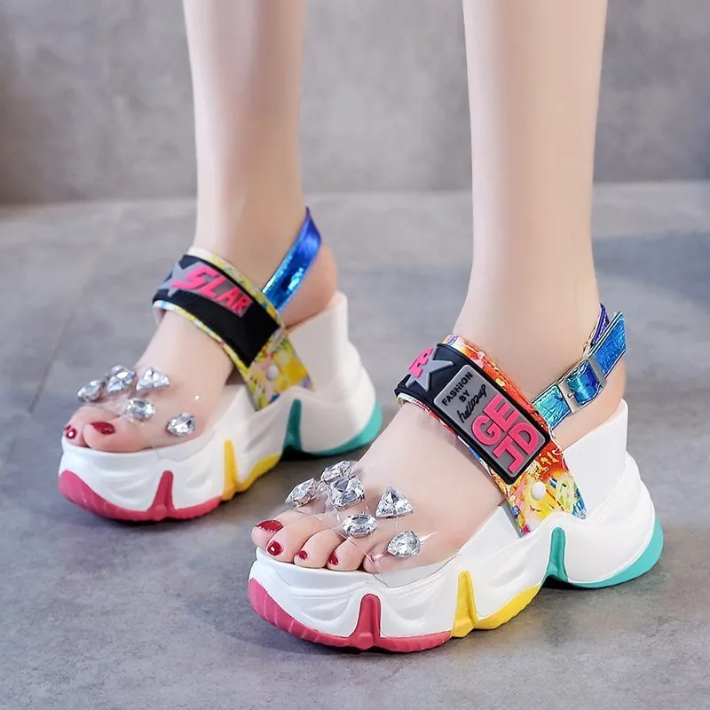 Glenda Galaxy Rhinestone Wedge Sandals