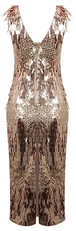 Gold Sequin-Embellished Cocktail Dress